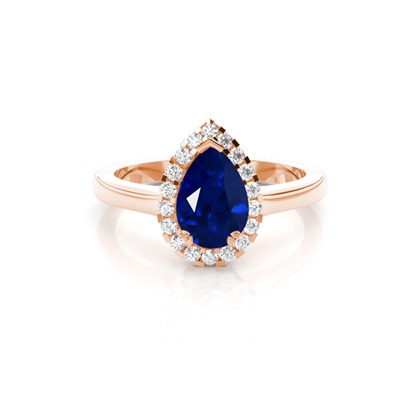 Halo Diamond Pear Blue Sapphire Engagement Ring