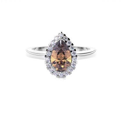 White Gold Oval Halo Champagne Diamond Ring