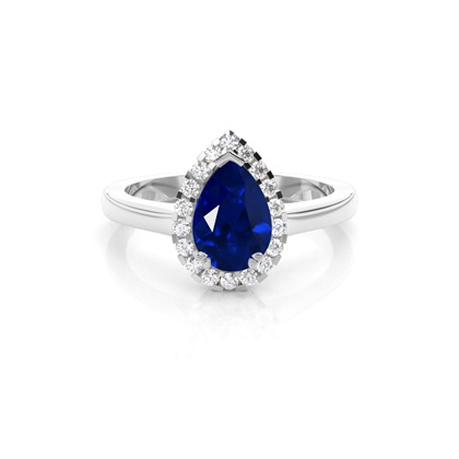 Halo Diamond Pear Blue Sapphire Engagement Ring