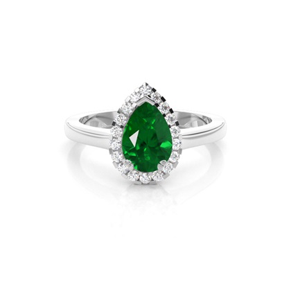 Halo Diamond Pear Emerald Engagement Ring