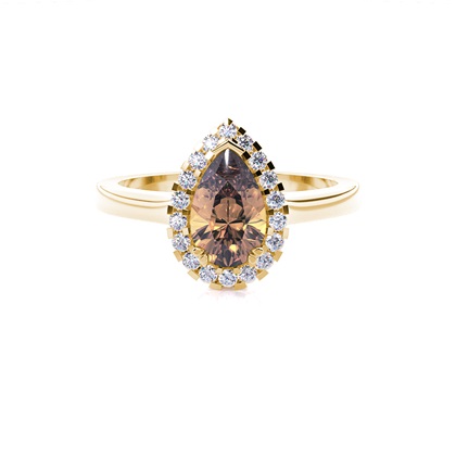 White Gold Oval Halo Champagne Diamond Ring