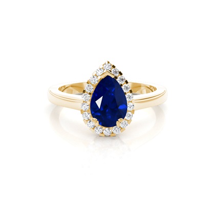 Halo Diamond Pear Blue Sapphire Engagement Ring