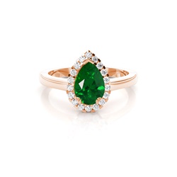 Halo Diamond Pear Emerald Engagement Ring