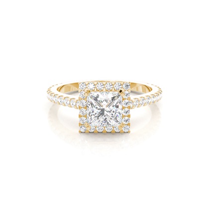 Princess Yellow Gold Halo Diamond Engagement Rings