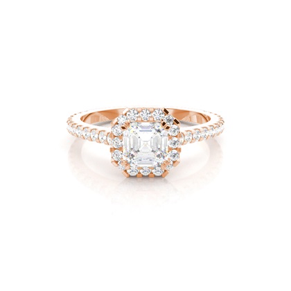 Asscher Rose Gold Halo Diamond Engagement Rings