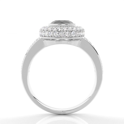 Full Bezel Setting Side Stone Halo Black Diamond Ring