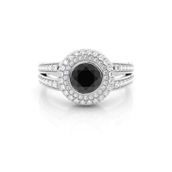 Full Bezel Setting Side Stone Halo Black Diamond Ring