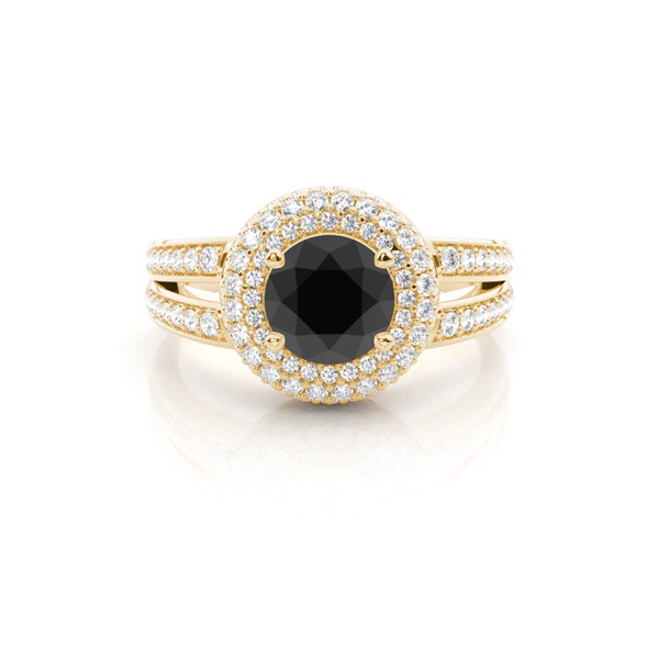 4 Prong Setting Side Stone Halo Black Diamond Ring