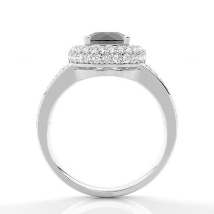 4 Prong Setting Side Stone Halo Black Diamond Ring