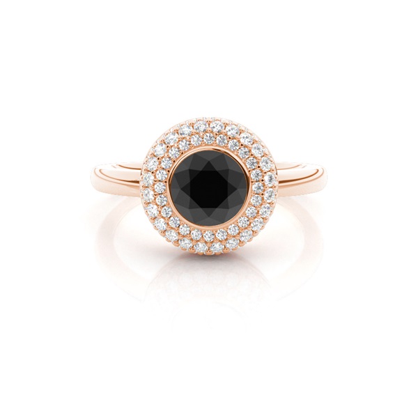 Full Bezel Setting Plain Halo Black Diamond Ring