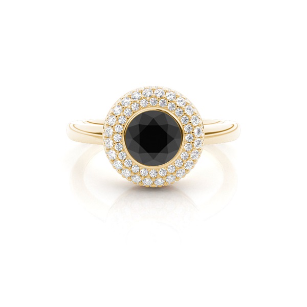 Full Bezel Setting Plain Halo Black Diamond Ring