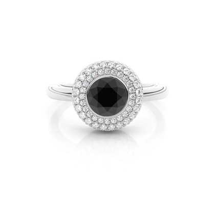                                 Full Bezel Setting Plain Halo Black Diamond Ring