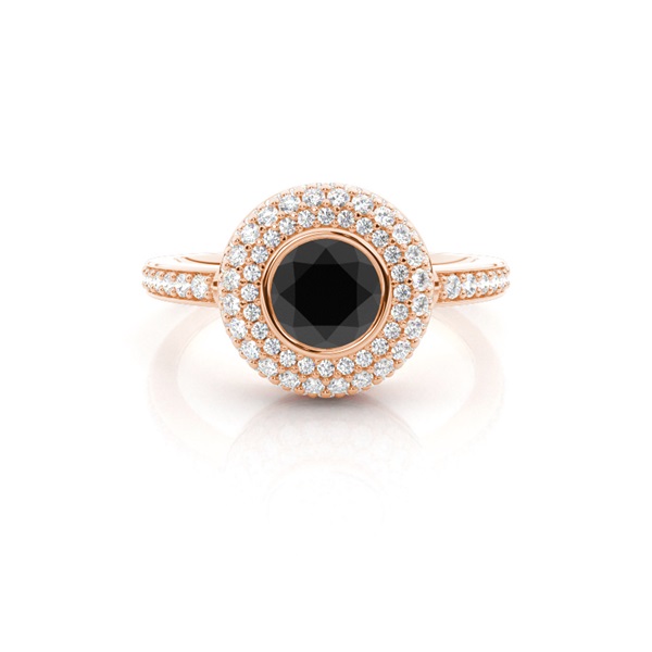Full Bezel Setting Side Stone Halo Black Diamond Ring