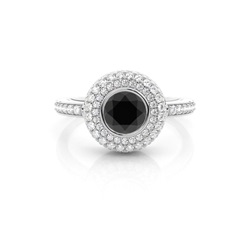 Full Bezel Setting Side Stone Halo Black Diamond Ring