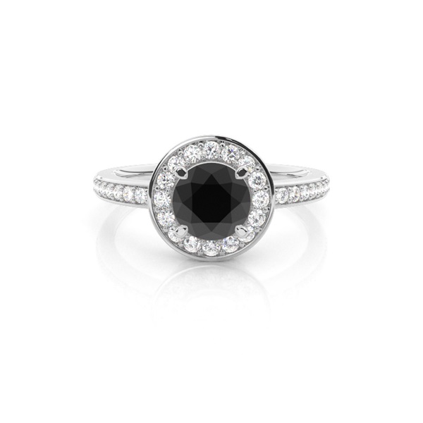 4 Prong Setting Plain Halo Black Diamond Ring