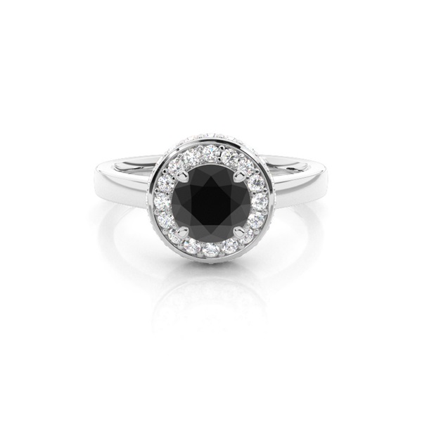 4 Prong Setting Plain Halo Black Diamond Ring