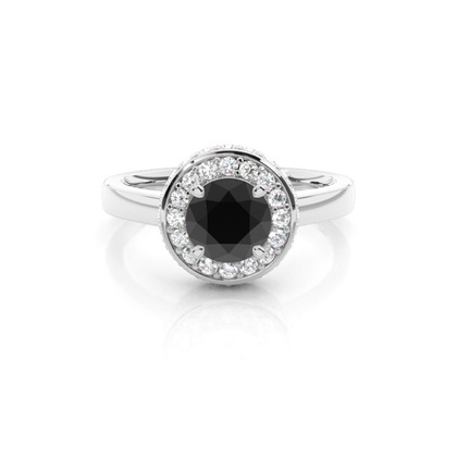 4 Prong Setting Plain Halo Black Diamond Ring