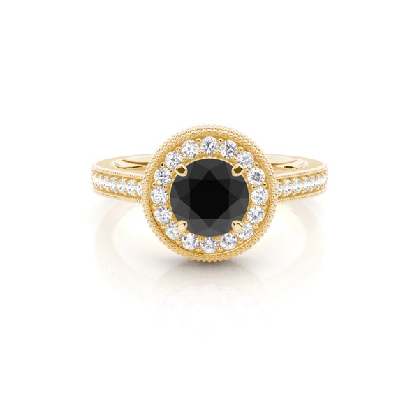 4 Prong Setting Side Stone Halo Black Diamond Ring