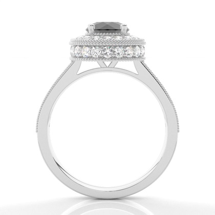 4 Prong Setting Side Stone Halo Black Diamond Ring