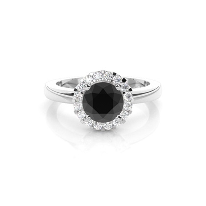 4 Prong Setting Plain Halo Black Diamond Ring