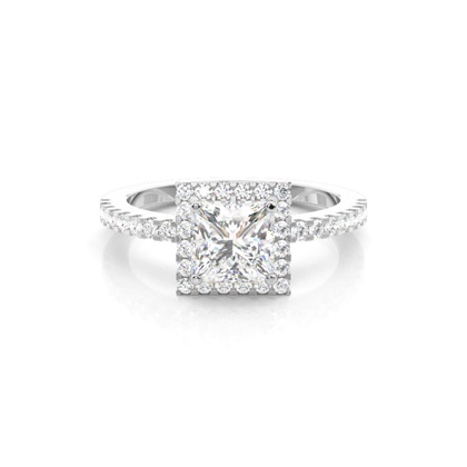 Princess Platinum Halo Diamond Engagement Rings