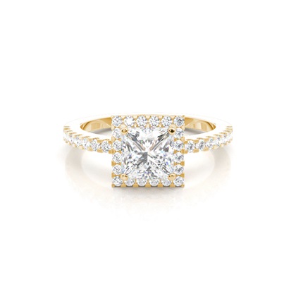 Princess Yellow Gold Halo Diamond Engagement Rings