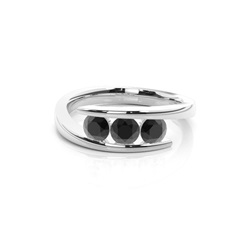 Trilogie-Verlobungsring mit rundem schwarzen Diamanten