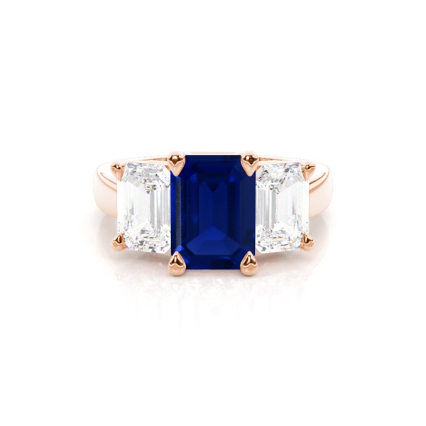 White Gold Emerald Trilogy Blue Sapphire Engagement Ring