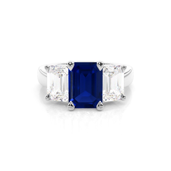 White Gold Emerald Trilogy Blue Sapphire Engagement Ring