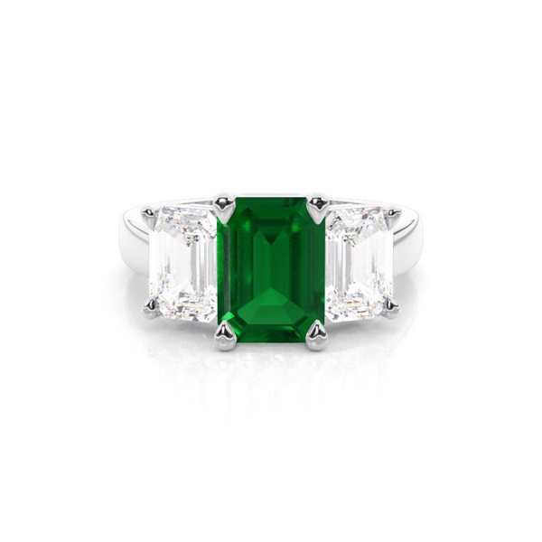 White Gold Emerald Trilogy Emerald Engagement Ring