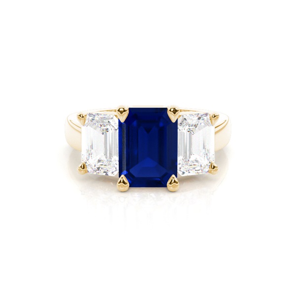 White Gold Emerald Trilogy Blue Sapphire Engagement Ring