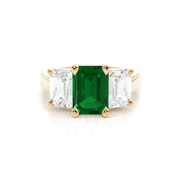 White Gold Emerald Trilogy Emerald Engagement Ring