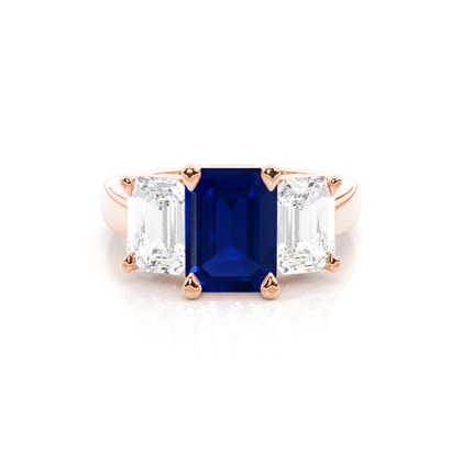 White Gold Emerald Trilogy Blue Sapphire Engagement Ring