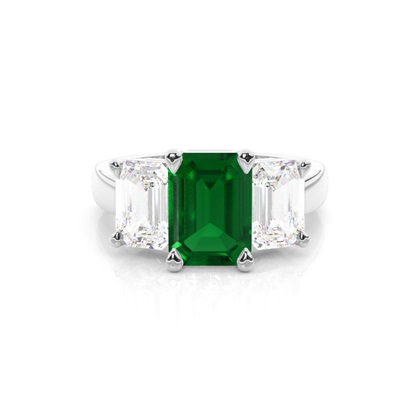 White Gold Emerald Trilogy Emerald Engagement Ring