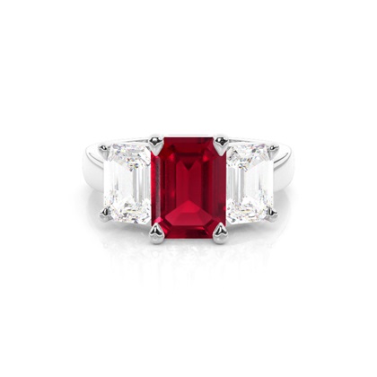 White Gold Emerald Trilogy Ruby Engagement Ring