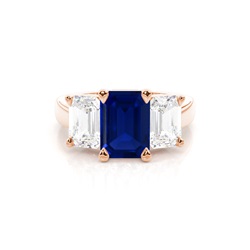 White Gold Emerald Trilogy Blue Sapphire Engagement Ring