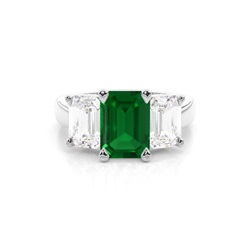 White Gold Emerald Trilogy Emerald Engagement Ring