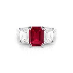 White Gold Emerald Trilogy Ruby Engagement Ring