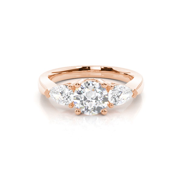 White Gold Round and Pear Trilogy Diamond Engagement Ring