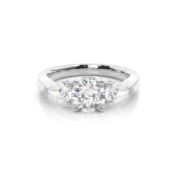 White Gold Round and Pear Trilogy Diamond Engagement Ring