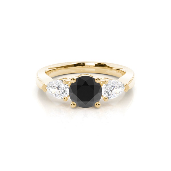 Trilogie-Verlobungsring mit rundem schwarzen Diamanten