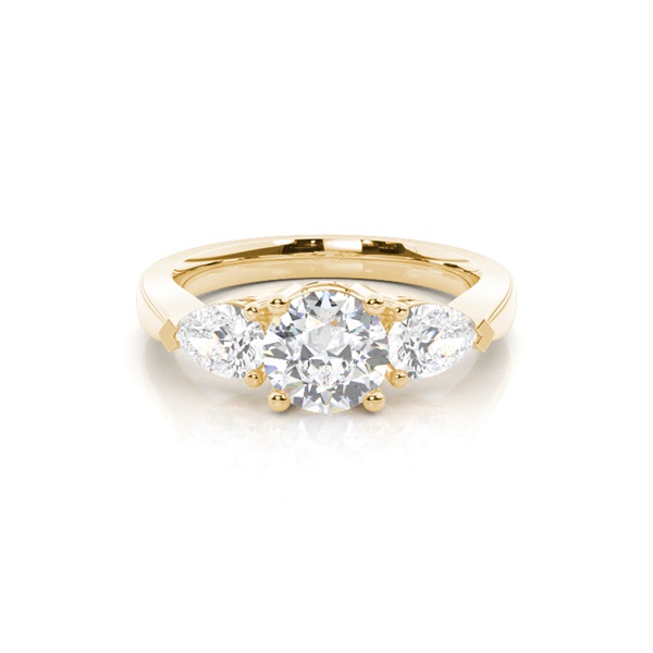 White Gold Round and Pear Trilogy Diamond Engagement Ring