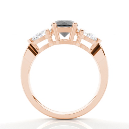 Trilogie-Verlobungsring mit rundem schwarzen Diamanten