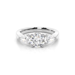 White Gold Round and Pear Trilogy Diamond Engagement Ring