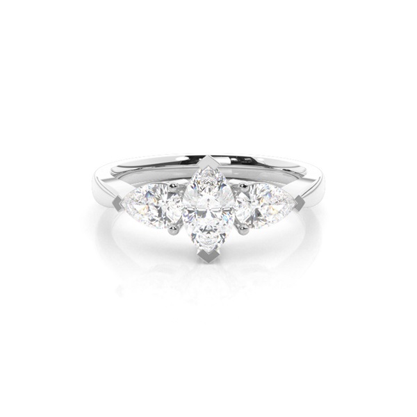 2 Prong Setting Studded Three stone Ring