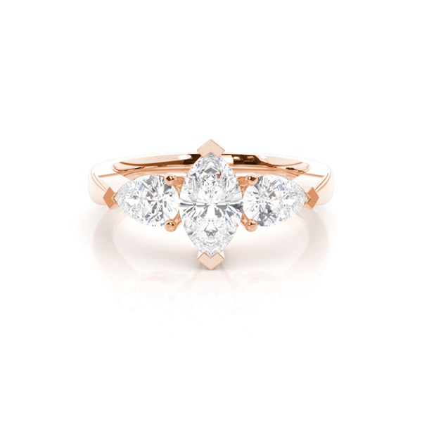2 Prong Setting Studded Three stone Ring