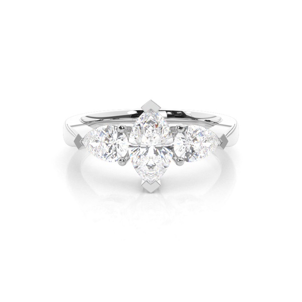 2 Prong Setting Studded Three stone Ring