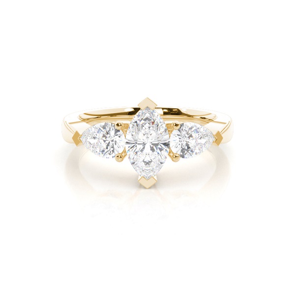 2 Prong Setting Studded Three stone Ring