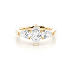 2 Prong Setting Studded Three stone Ring