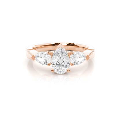 Pear Rose Gold 3 Stone Diamond Rings